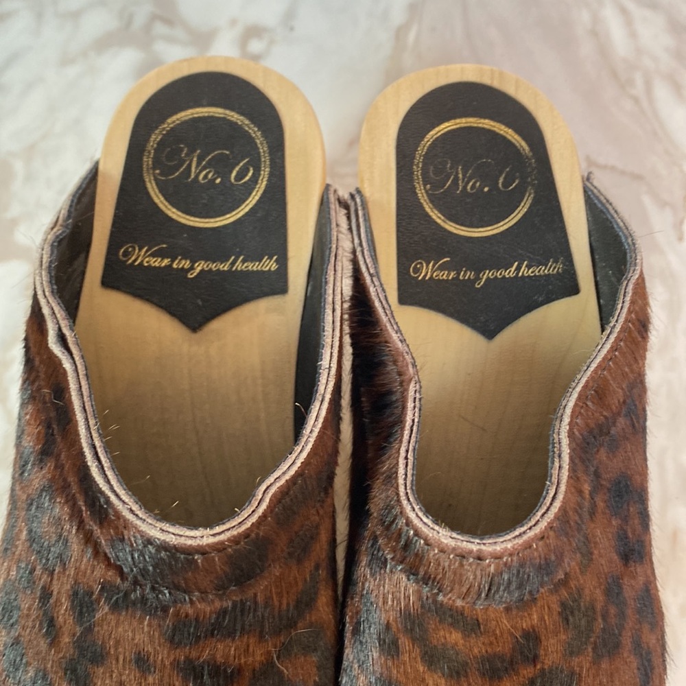 No. 6 High Heel Clogs Espresso Pony Leopard Brown Size 39 - Picture 7 of 8
